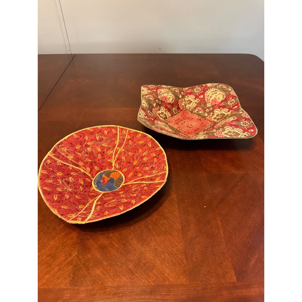Set of 2 Vtg Quilted Fabric Bowl Cozies Country Farmhouse Rooster Paisley Blue